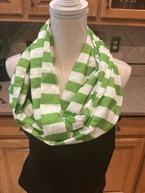 Green and white striped inifity scarf
